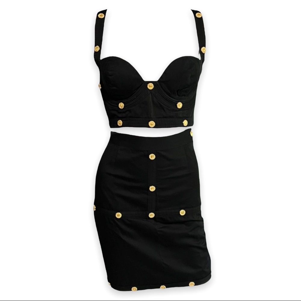 Versace Jeans Couture Vintage Black Bondage Bustier and Skirt Set